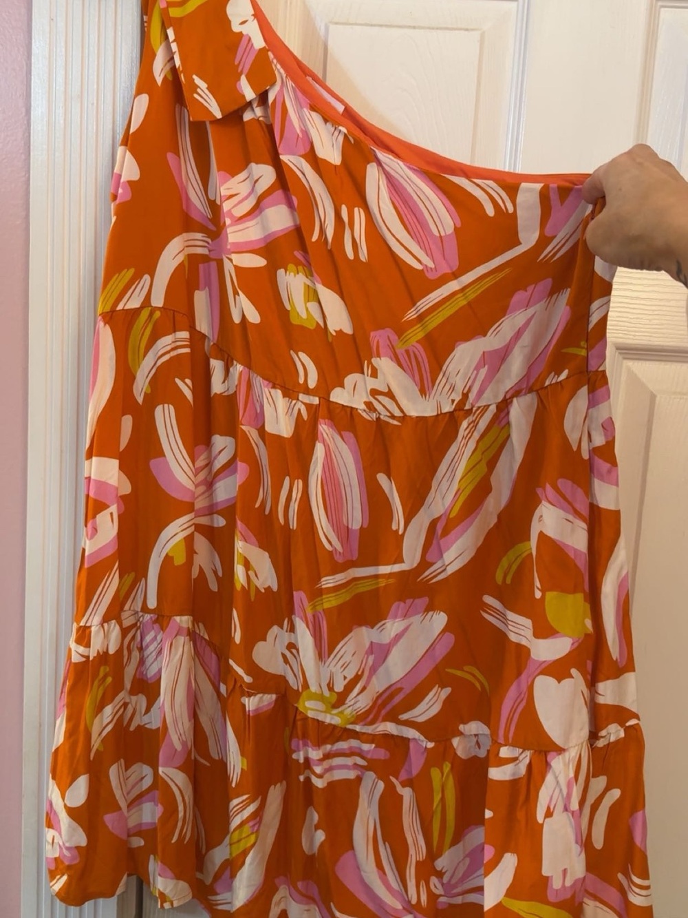 Pink Lily Orange Floral One-Shoulder Dress